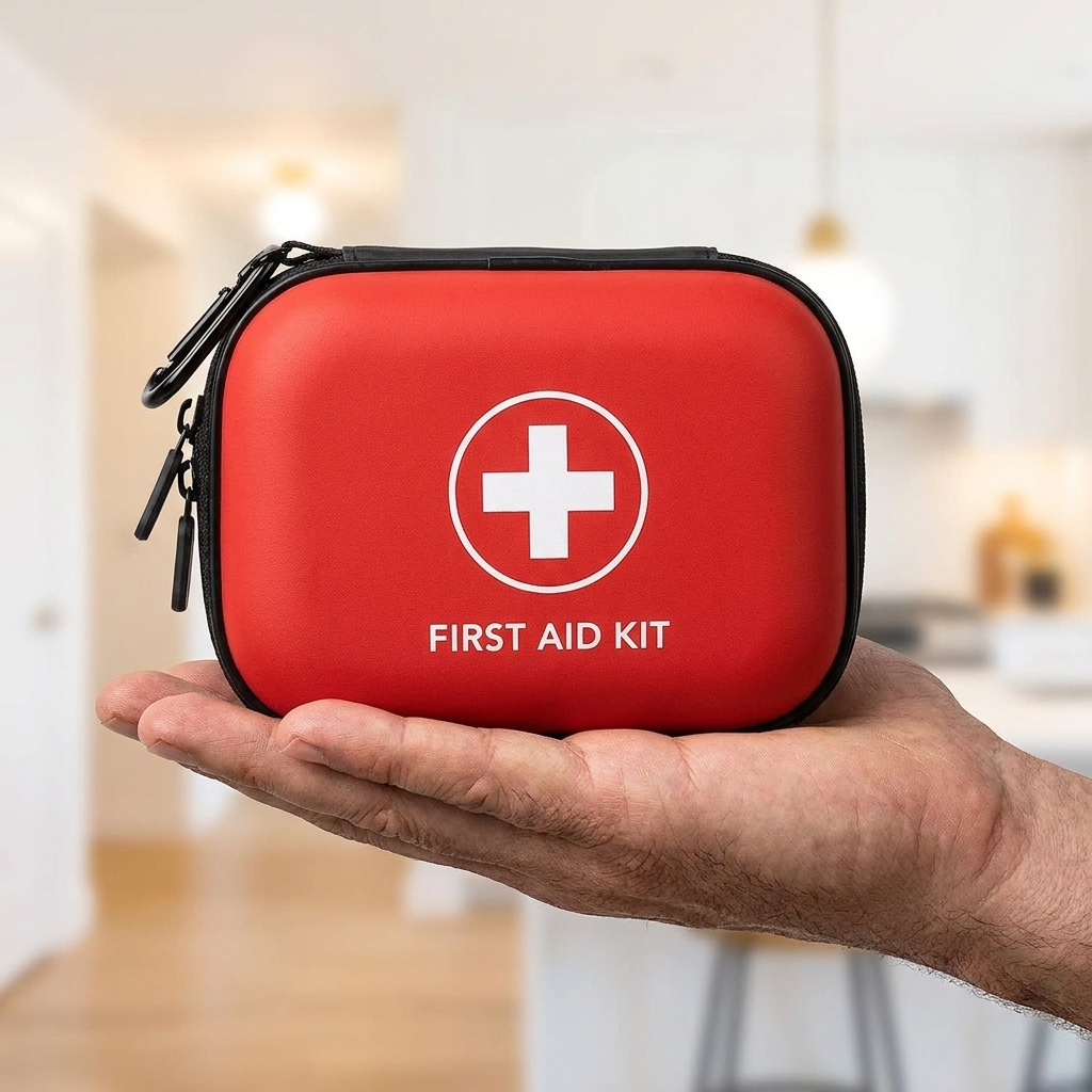 Tactical First Aid Kit held in one hand showing compact travel size